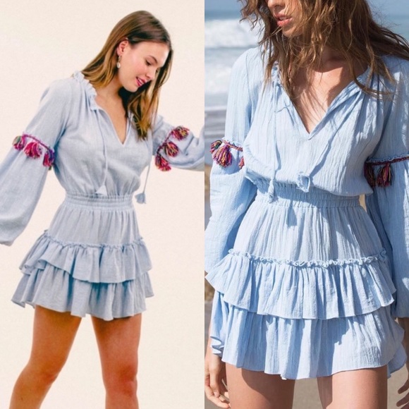 MISA Los Angeles Neila Balloon Sleeve Dress in Blue Size XS - Picture 5 of 11